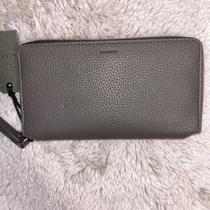 All Saints Pebbled Leather Zip Wallet in Storm Gray